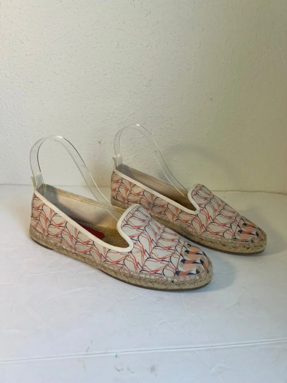 Fendi Pink White Navy Patterned Espadrille Flats